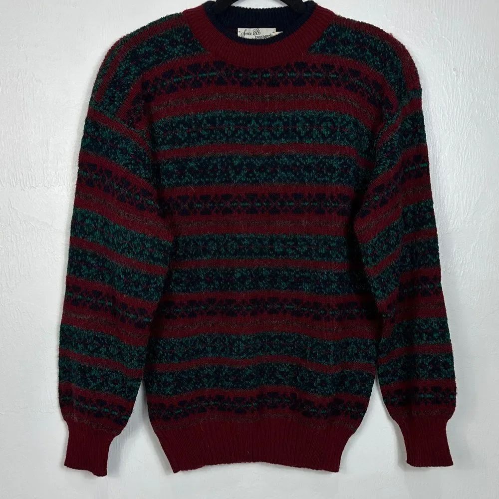 Sears Roebuck & Co 80s Vintage Wool Blend Geo Pattern Sweater Size M